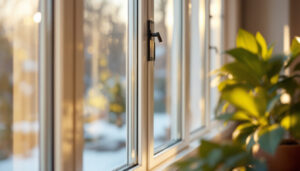 A photograph of a close-up of weather-tight windows showcasing their sleek design and energy-efficient features