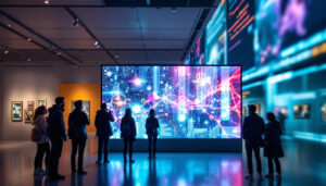 A photograph of capture a photograph of a vibrant led display within a museum setting