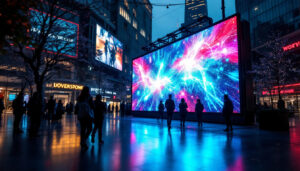 A photograph of a vibrant led display in action