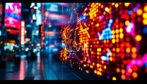 A photograph of a vibrant led display in action