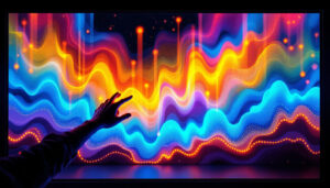 A photograph of a sleek 4k touch display showcasing vibrant colors and sharp details