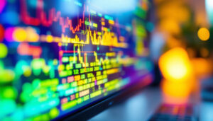 A photograph of a close-up shot of a modern led monitor displaying vibrant colors and intricate details