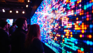 A photograph of a vibrant led display in action during an event