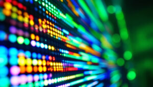 A photograph of a vibrant led display in action during a scene from the tv show "the wall
