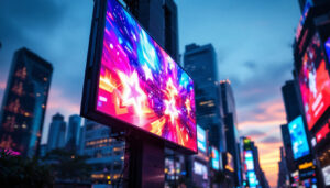 A photograph of a vibrant led display in action