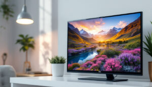 A photograph of capture a photograph of a vibrant 24-inch lcd screen displaying a high-resolution image