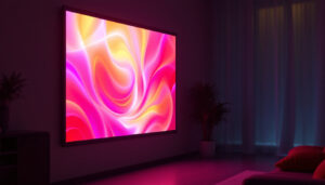 A photograph of a vibrant led display showcasing a vivid image projected onto a high-quality screen