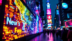 A photograph of a vibrant led display in use