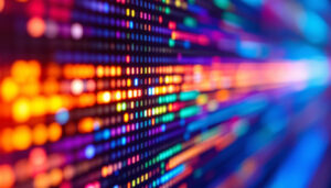 A photograph of a close-up of a vibrant led display showcasing intricate details