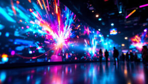 A photograph of a vibrant led screen display in action