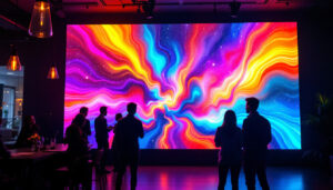 A photograph of a vibrant led screen wall in an engaging setting