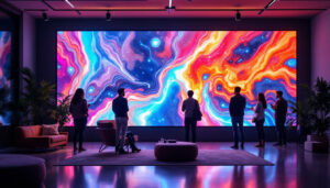 A photograph of a vibrant indoor led wall in an engaging environment