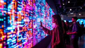 A photograph of a vibrant led wall display in an engaging setting