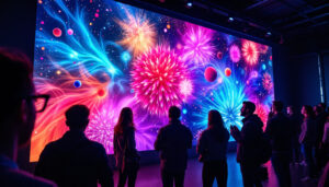 A photograph of capture a photograph of a vibrant led wall display in use at an event or venue