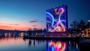 A photograph of capture a photograph of the vibrant led display at lakeside ashland