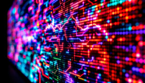 A photograph of capture a photograph of an led display featuring vibrant colors and intricate patterns