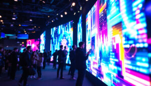 A photograph of capture a photograph of a vibrant led display in use at an event