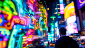 A photograph of a vibrant led display in action