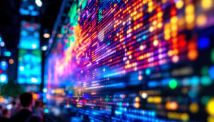 A photograph of a vibrant led display in action
