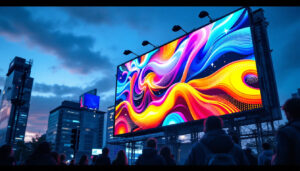 A photograph of a vibrant led billboard in an urban setting