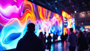 A photograph of capture a photograph of a vibrant led display in an event setting