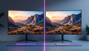 A photograph of a side-by-side comparison of two led displays