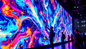 A photograph of a vibrant led display in action