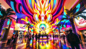 A photograph of capture a photograph of the vibrant led display at the biggest mall in las vegas