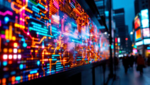 A photograph of a vibrant led display in action