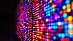 A photograph of a vibrant led display showcasing dynamic visuals