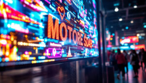 A photograph of a vibrant led display in use