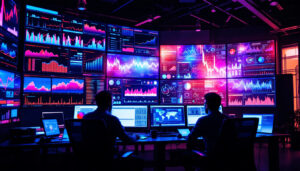 A photograph of capture a photograph of a vibrant led display in a monitoring room