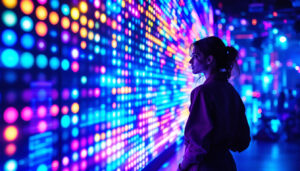 A photograph of a vibrant led backdrop in use at an event