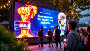 A photograph of a vibrant led display in action at a public safety event
