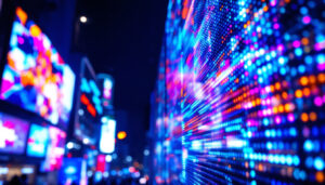 A photograph of a vibrant led display in action