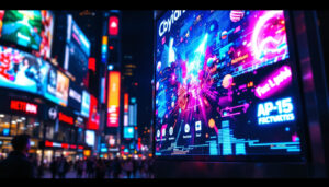 A photograph of a vibrant led display board in action