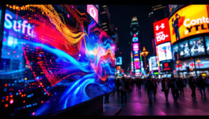 A photograph of a vibrant led display in action