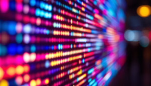 A photograph of a close-up of a vibrant led display in action