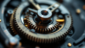 A photograph of a close-up of a clock mechanism showcasing the 2.6mm left thread key