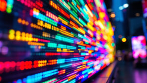 A photograph of a vibrant led display in action