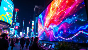 A photograph of a vibrant led display in action