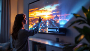 A photograph of capture a photograph of a touch screen projector in action