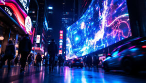 A photograph of a vibrant led display in action