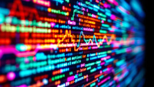 A photograph of a close-up shot of a vibrant led display in use