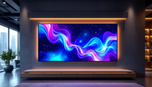 A photograph of a vibrant led display in a modern setting