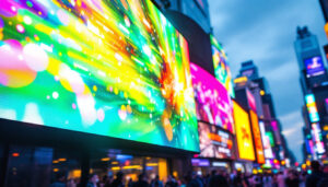 A photograph of a vibrant led display in action