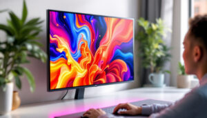A photograph of capture a photograph of a 25-inch led display in a well-lit environment
