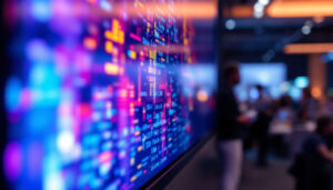 A photograph of a close-up shot of an absen led display in action