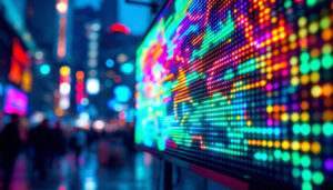 A photograph of a vibrant led display in action
