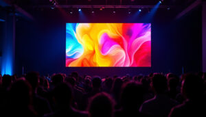 A photograph of a vibrant led display in use at an event